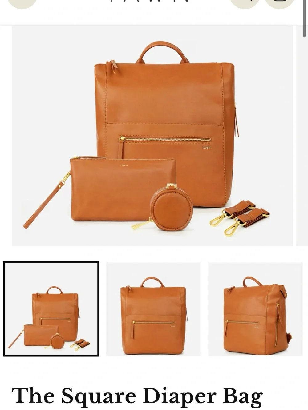 FAWN square brown faux leather diaper bag & accessories